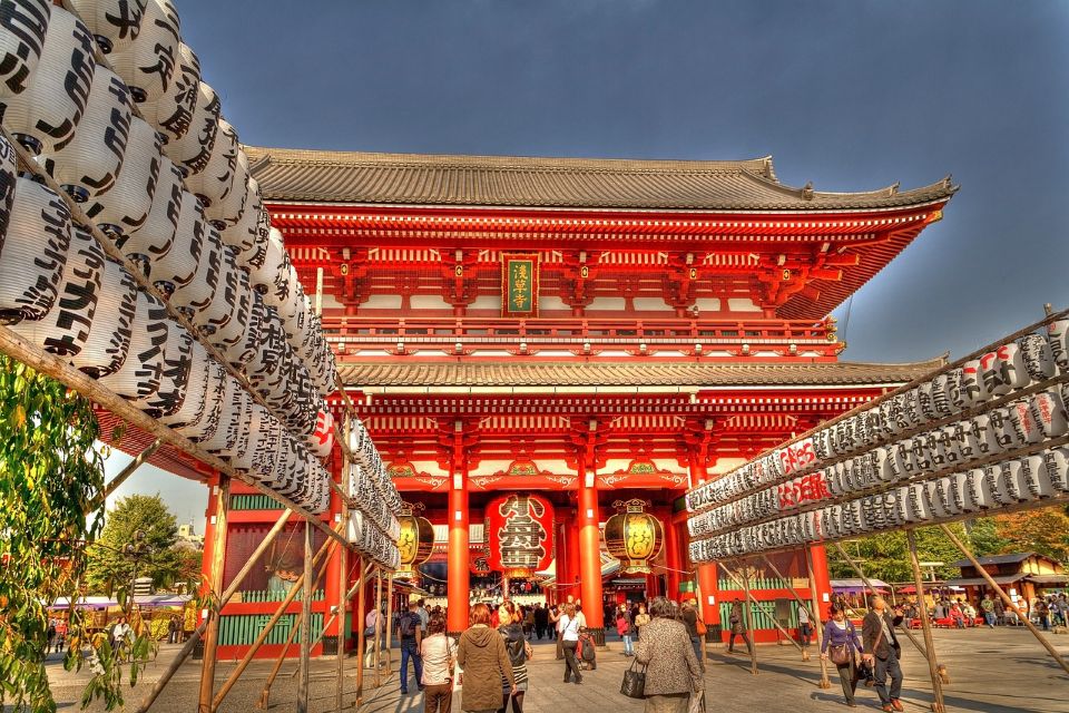 Main gate of Senso-ji Temple with lanterns in Tokyo